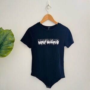 FOREVER 21 | Black Tshirt Bodysuit Graphic Rhinestones Size Medium
